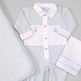 Macacão - Tricotil - Lucca - Azul Pó e Branco